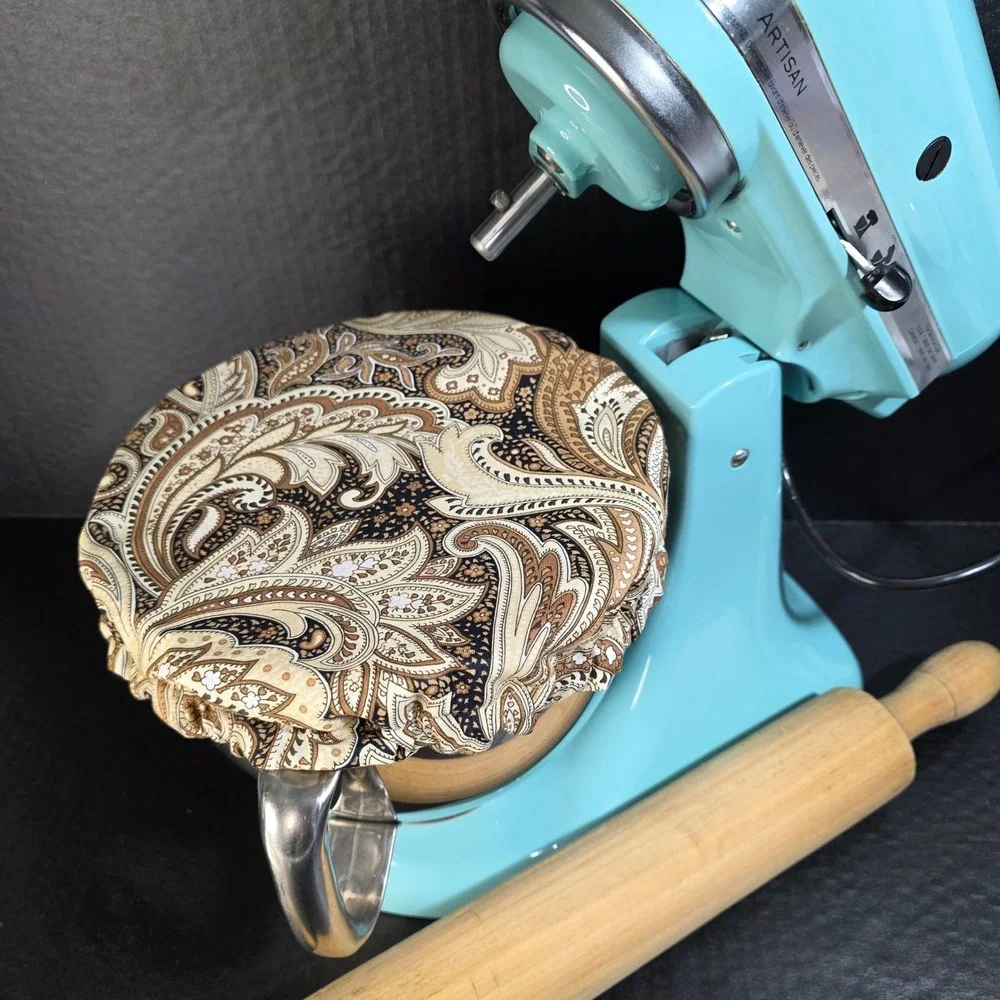Brown Paisley / Beige Mini Polka Dot KitchenAid Mixer Mixing Bowl Cover‎ Baking